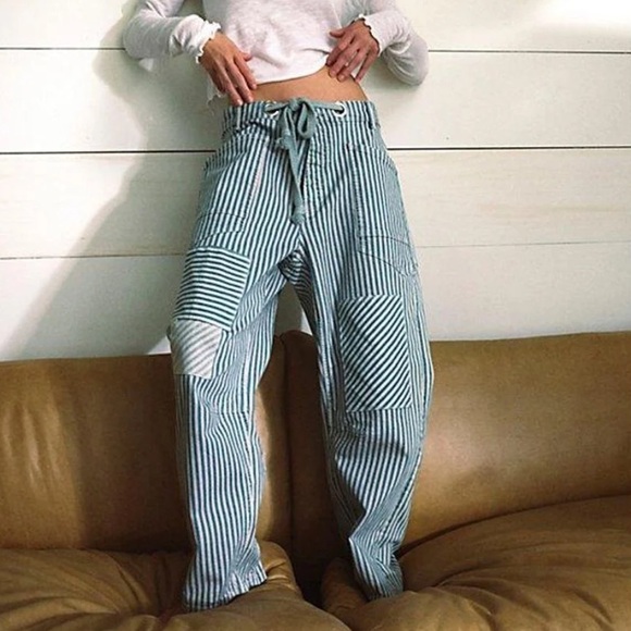 We the Free Moxie Railroad Low-Slung Jeans in Minty Stripe Size 25 (28in) - Picture 2 of 6